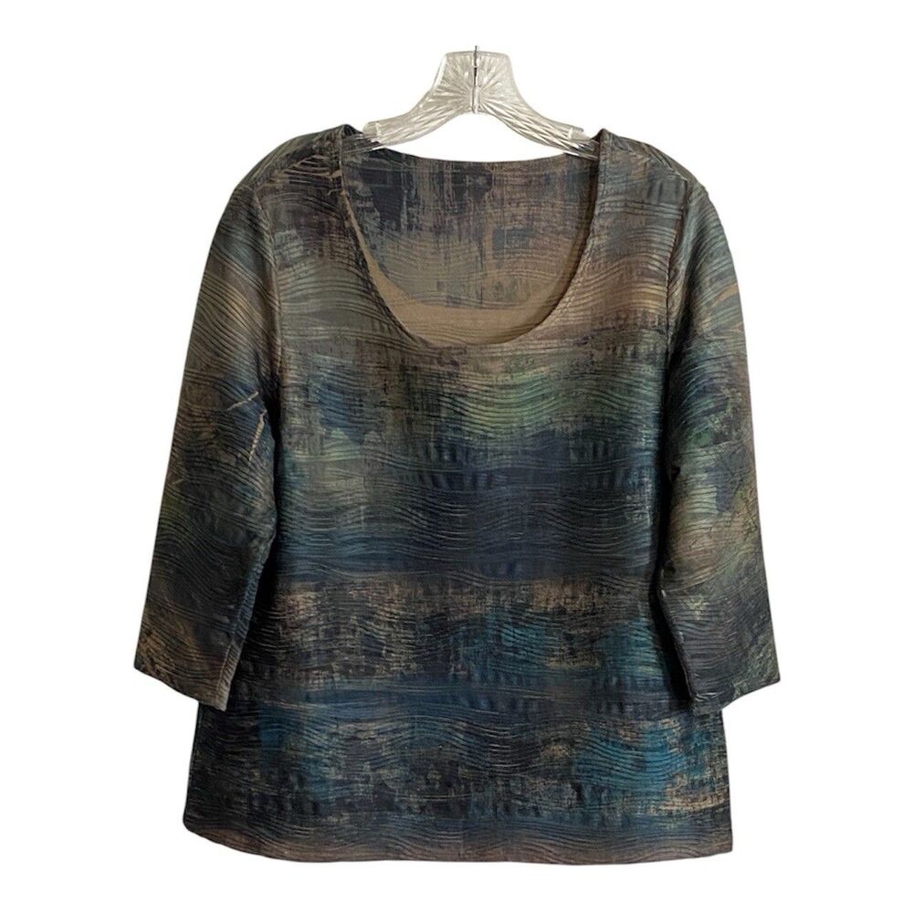 Vintage Coldwater Creek Women Size XL Wavy Micro-Pleat Knit Top Pullover Stretch